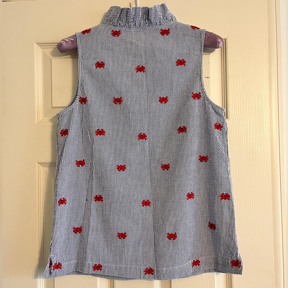 crown & ivy Blue and White Striped Sleeveless Blouse with Red Crab Embroidery - Picture 2 of 8